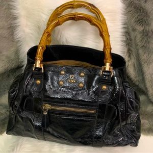 🖤Authentic Vintage FENDI Patent Leather Handbag w/ Bamboo Handle🖤